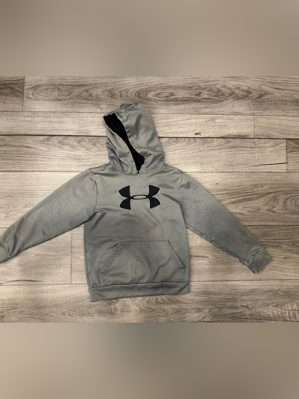 Under Armour Youth Heather Gray Hoodie with Black Logo YXS